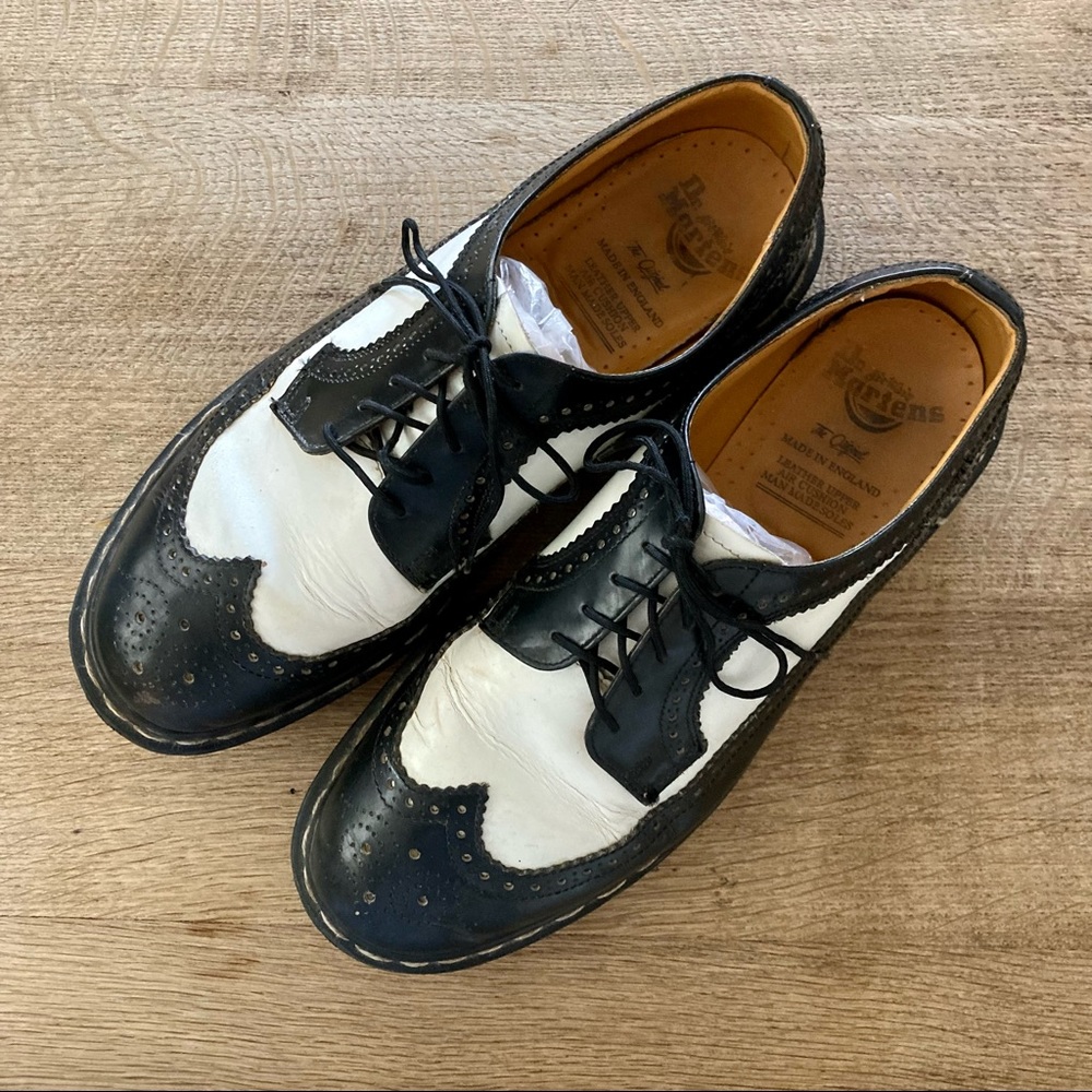 Dr. Martens 3989 Black & White Wingtip Bex Brogue Saddle Shoes *Made in England